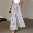 Isadora | High Waist Elastic Pants for Women - Drawstring A-Line Pockets Long Airy Fit-Women's Pants-Gray-S-Camoufit