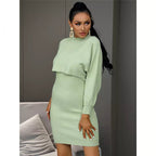 Mint green knit maternity sweater and ribbed bodycon dress set, side view
