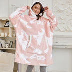 Pink tie-dye hoodie blanket with hood and kangaroo front pocket