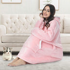 Pink wearable blanket hoodie blanket style with hood and kangaroo pocket