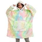 Pastel rainbow tie-dye wearable blanket hoodie with hood and kangaroo pocket