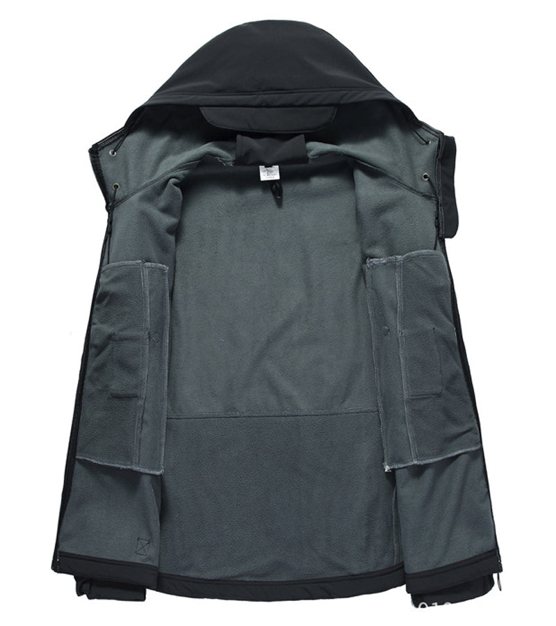 Men's Hooded Softshell Jacket – Tactical Windproof & Waterproof Jacket with Hood, Black, Green or Gray, S–3XL – Nisyros