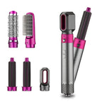 5-in-1 multi-styler with pink control bars and grey barrels, including curling irons and brush heads