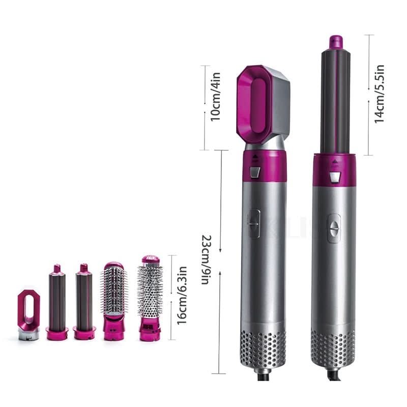 5-in-1 air styler with pink and gray body and detachable styling barrels
