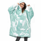 Oversized mint tie-dye fleece wearable blanket hoodie with hood and kangaroo pocket.