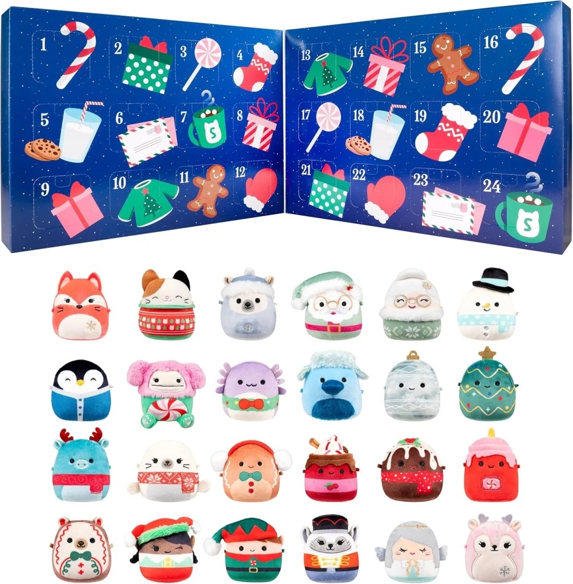 Kids plush advent calendar with 24 mini figure slots and character plush assortment