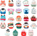 Set of mini marshmallow-style plush collectible figures with winter animal and holiday faces