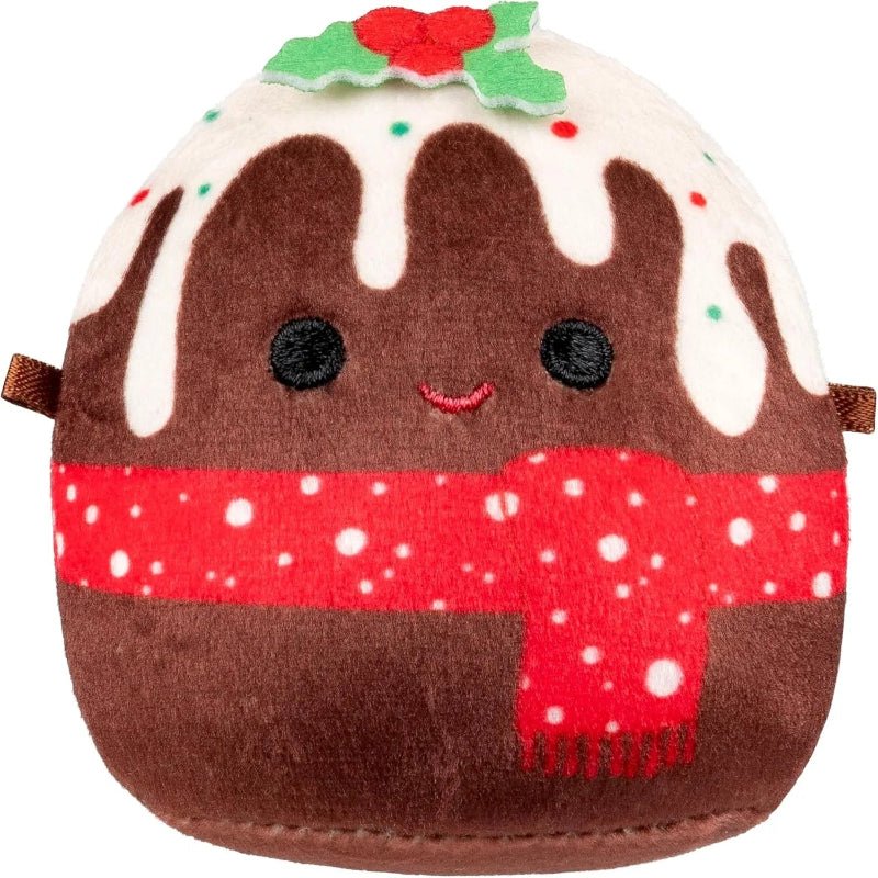 Mini marshmallow-style plush collectible figure with brown pudding body and red scarf