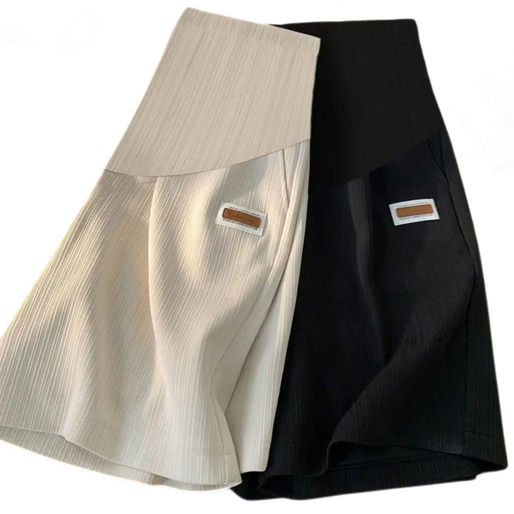 Seamless high-waist maternity bike shorts, light beige with dark panels