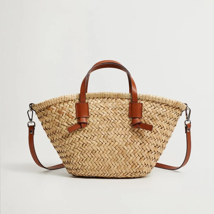 Isola | Woven Rattan Handbag for Women – Leather Handle Summer Fit-Shoulder Bag-Default-Camoufit