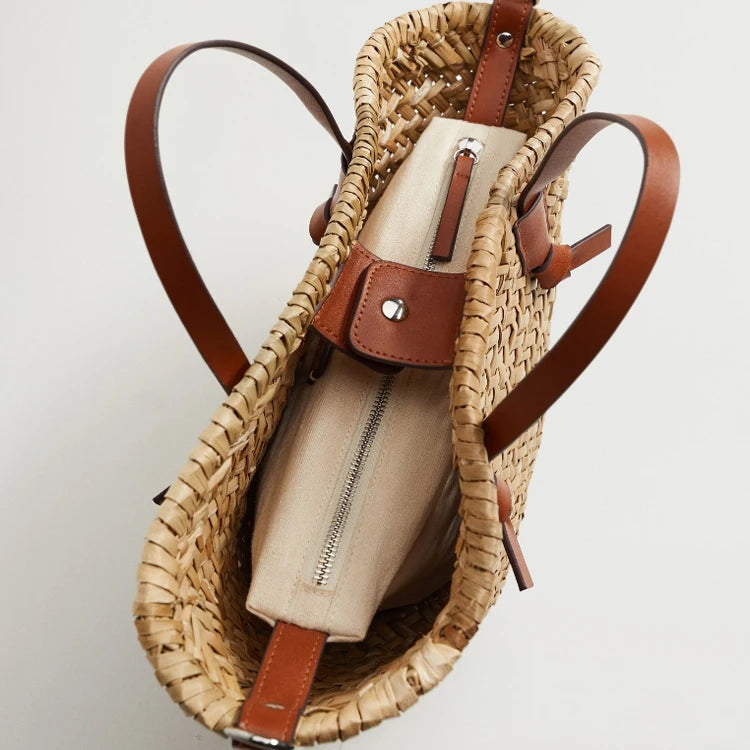 Isola | Woven Rattan Handbag for Women – Leather Handle Summer Fit-Shoulder Bag-Default-Camoufit