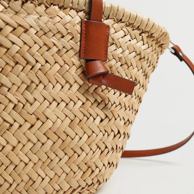 Isola | Woven Rattan Handbag for Women – Leather Handle Summer Fit-Shoulder Bag-Default-Camoufit
