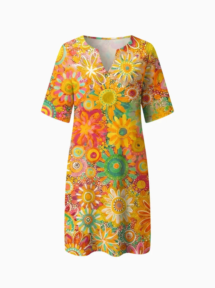 Hannah Floral V-Neck Dress – Feminine Summer Style-Summer V-Neck Dress-Yellow-S-Camoufit