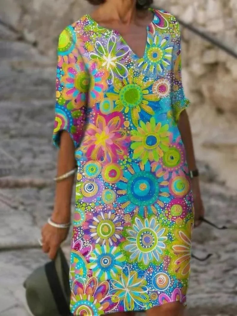 Hannah Floral V-Neck Dress – Feminine Summer Style-Summer V-Neck Dress-Green-S-Camoufit