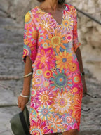 Hannah Floral V-Neck Dress – Feminine Summer Style-Summer V-Neck Dress-Pink-S-Camoufit