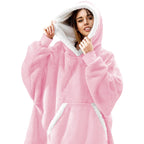 Pink oversized wearable blanket hoodie with sherpa-lined hood and front kangaroo pocket