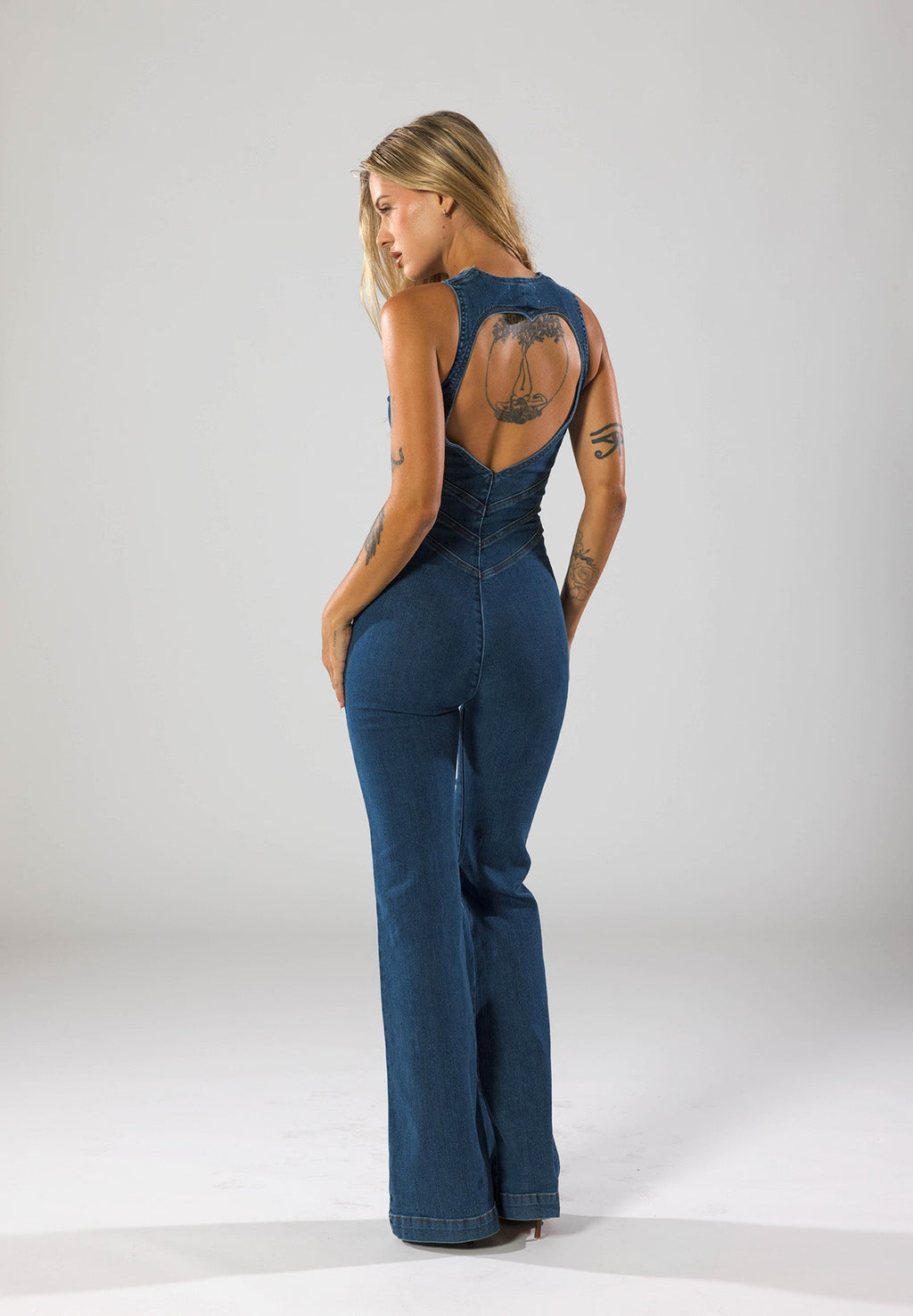 Aloura | Heart-Shaped Denim Jumpsuit for Women – Zip Front Bodycon Fit-Jumpsuit-Navy-XS-Camoufit