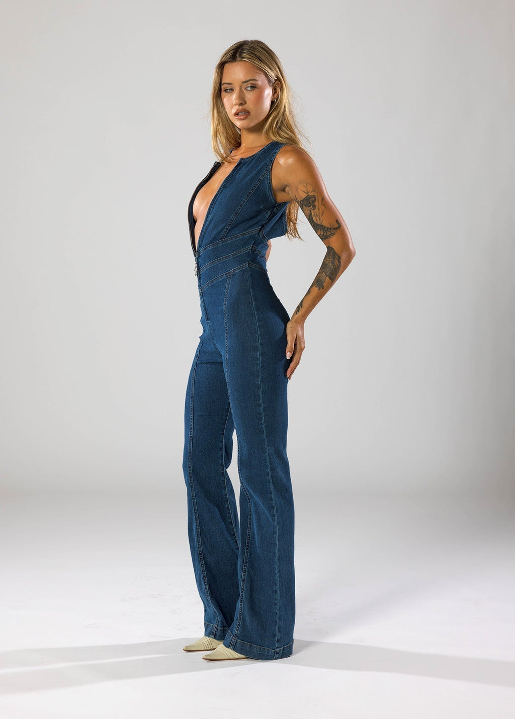 Aloura | Heart-Shaped Denim Jumpsuit for Women – Zip Front Bodycon Fit-Jumpsuit-Navy-XS-Camoufit