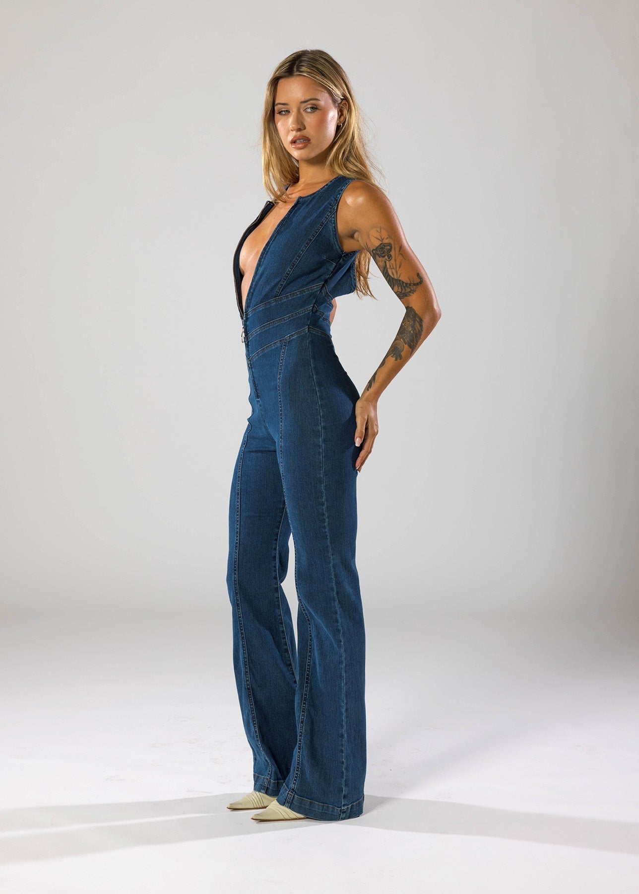 Aloura | Heart-Shaped Denim Jumpsuit for Women – Zip Front Bodycon Fit-Jumpsuit-Navy-XS-Camoufit