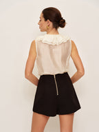Aléora | High Waist Shorts for Women - Double Breasted Button Tailored Regular Elegant Fit-Women's Shorts-Black-XS-Camoufit