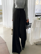 Orelia | Wide Leg Pants for Women - High Waist Pleated Polyester Regular Fit Elegant Trousers-Women's Pants-Black-XS-Camoufit