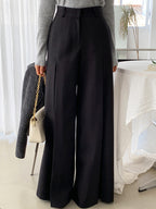 Orelia | Wide Leg Pants for Women - High Waist Pleated Polyester Regular Fit Elegant Trousers-Women's Pants-Black-XS-Camoufit