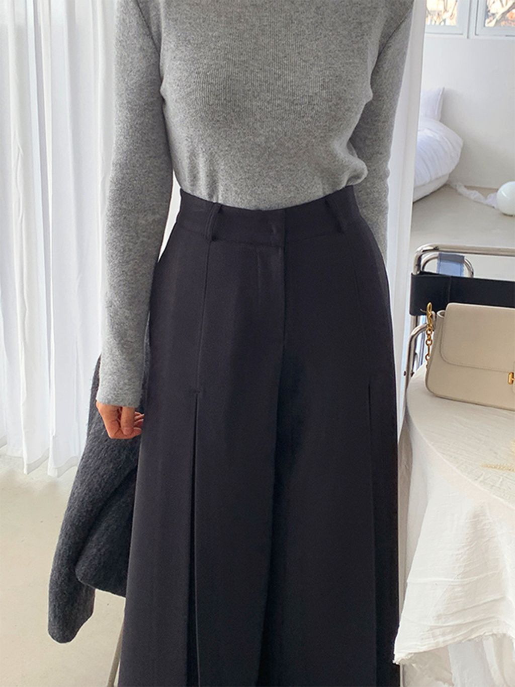 Orelia | Wide Leg Pants for Women - High Waist Pleated Polyester Regular Fit Elegant Trousers-Women's Pants-Black-XS-Camoufit
