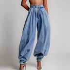 Fiorisse | High Waist Denim Balloon Jeans for Women – Pleated Relaxed Fit-Women's Jeans-S-Camoufit