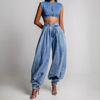 Fiorisse | High Waist Denim Balloon Jeans for Women – Pleated Relaxed Fit-Women's Jeans-S-Camoufit