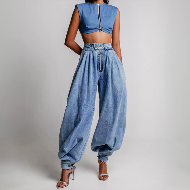 Fiorisse | High Waist Denim Balloon Jeans for Women – Pleated Relaxed Fit-Women's Jeans-S-Camoufit