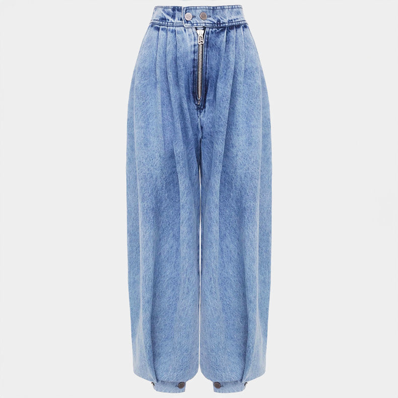 Fiorisse | High Waist Denim Balloon Jeans for Women – Pleated Relaxed Fit-Women's Jeans-S-Camoufit