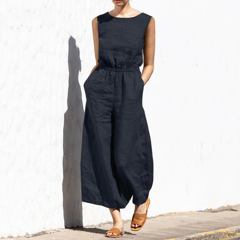 Aria Women's High-Waist Sleeveless Wide-Leg Jumpsuit-Jumpsuit-CAMOUFIT-Black-S-Camoufit