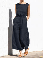 Aria Women's High-Waist Sleeveless Wide-Leg Jumpsuit-Jumpsuit-CAMOUFIT-Black-S-Camoufit