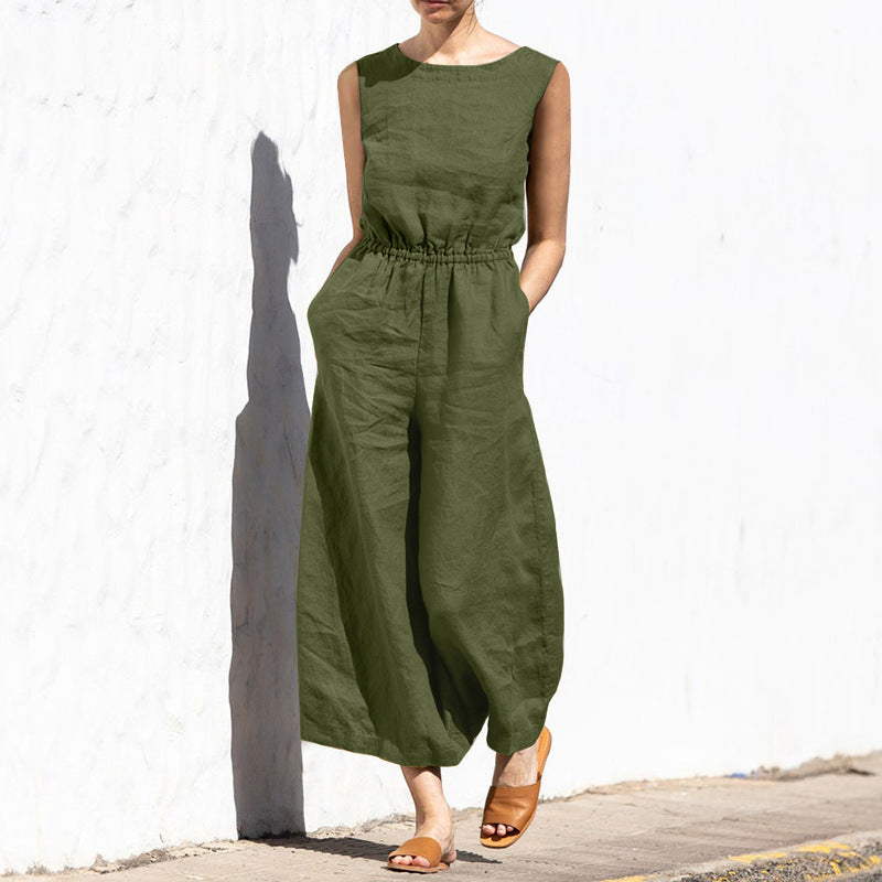 Aria Women's High-Waist Sleeveless Wide-Leg Jumpsuit-Jumpsuit-CAMOUFIT-Olive-S-Camoufit