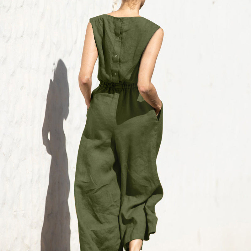 Aria Women's High-Waist Sleeveless Wide-Leg Jumpsuit-Jumpsuit-CAMOUFIT-Black-S-Camoufit