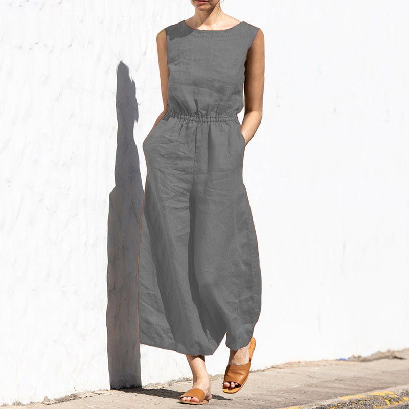 Aria Women's High-Waist Sleeveless Wide-Leg Jumpsuit-Jumpsuit-CAMOUFIT-Gray-S-Camoufit