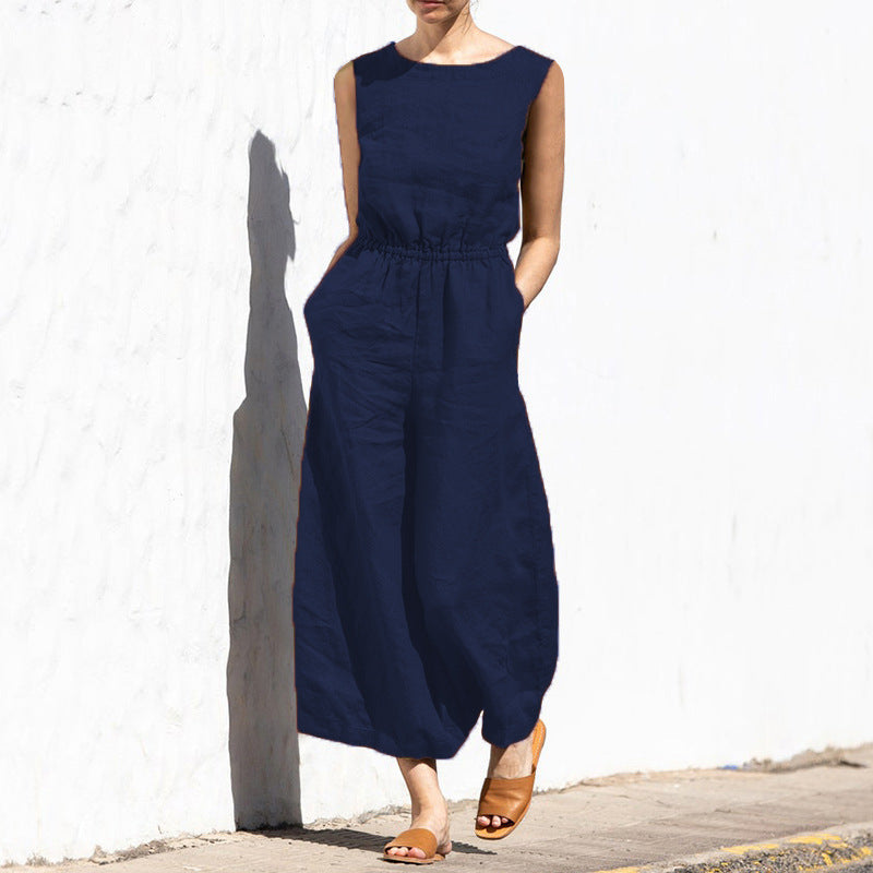 Aria Women's High-Waist Sleeveless Wide-Leg Jumpsuit-Jumpsuit-CAMOUFIT-Navy-S-Camoufit