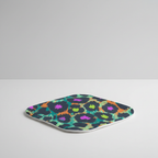 6-piece face towel set with multicolor abstract print and white edging, BeautyAid