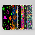 6-piece face towel set with assorted neon star and floral prints, BeautyAid