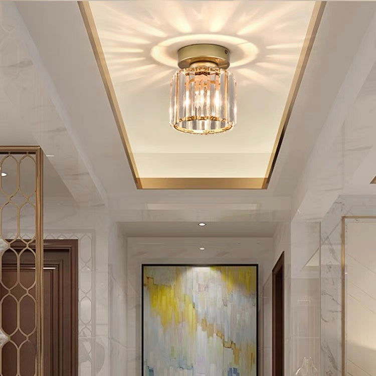 Modern Crystal Ceiling Lamp – Crystal Flush Mount Ceiling Light with Brass Fixture, Round or Square, Gold or Black – CrystalGlow