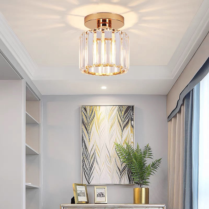 Modern Crystal Ceiling Lamp – Crystal Flush Mount Ceiling Light with Brass Fixture, Round or Square, Gold or Black – CrystalGlow