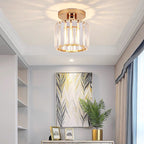 Modern Crystal Ceiling Lamp – Crystal Flush Mount Ceiling Light with Brass Fixture, Round or Square, Gold or Black – CrystalGlow