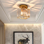 Modern Crystal Ceiling Lamp – Crystal Flush Mount Ceiling Light with Brass Fixture, Round or Square, Gold or Black – CrystalGlow