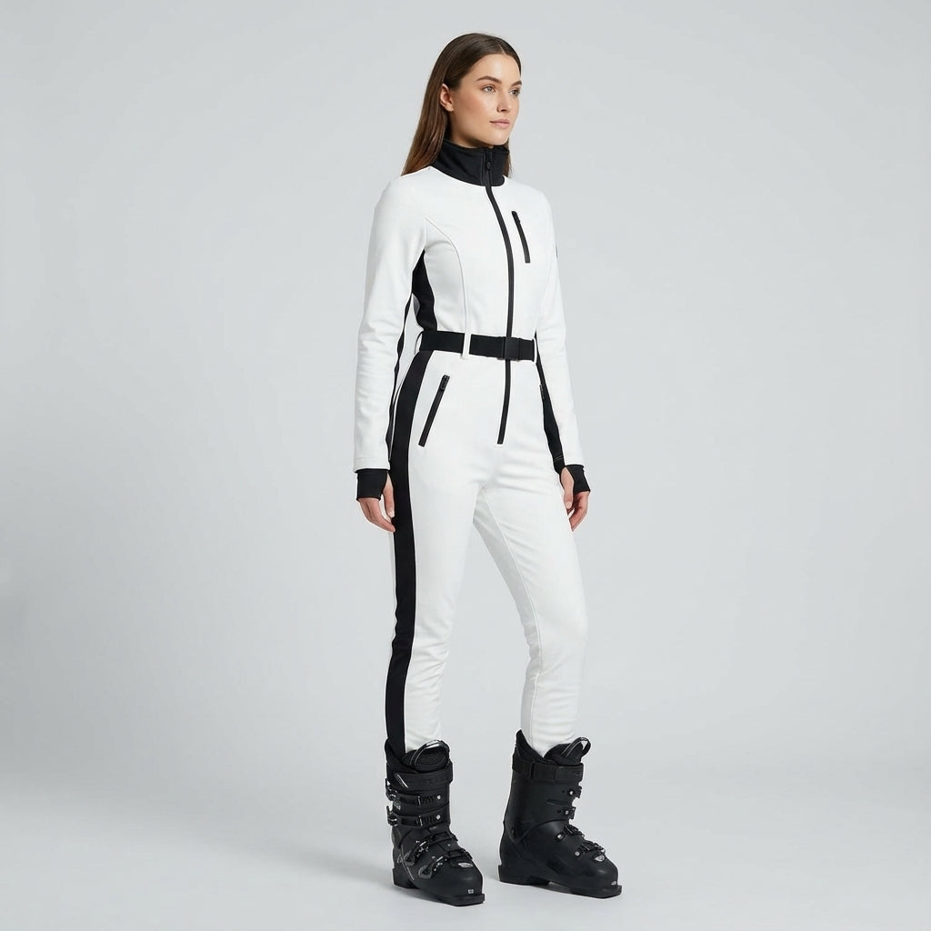 Insulated Women's Ski Suit with Belt – Water-Repellent Ski Outfit with Tailored Fit, White or Black, S–XL – Luna