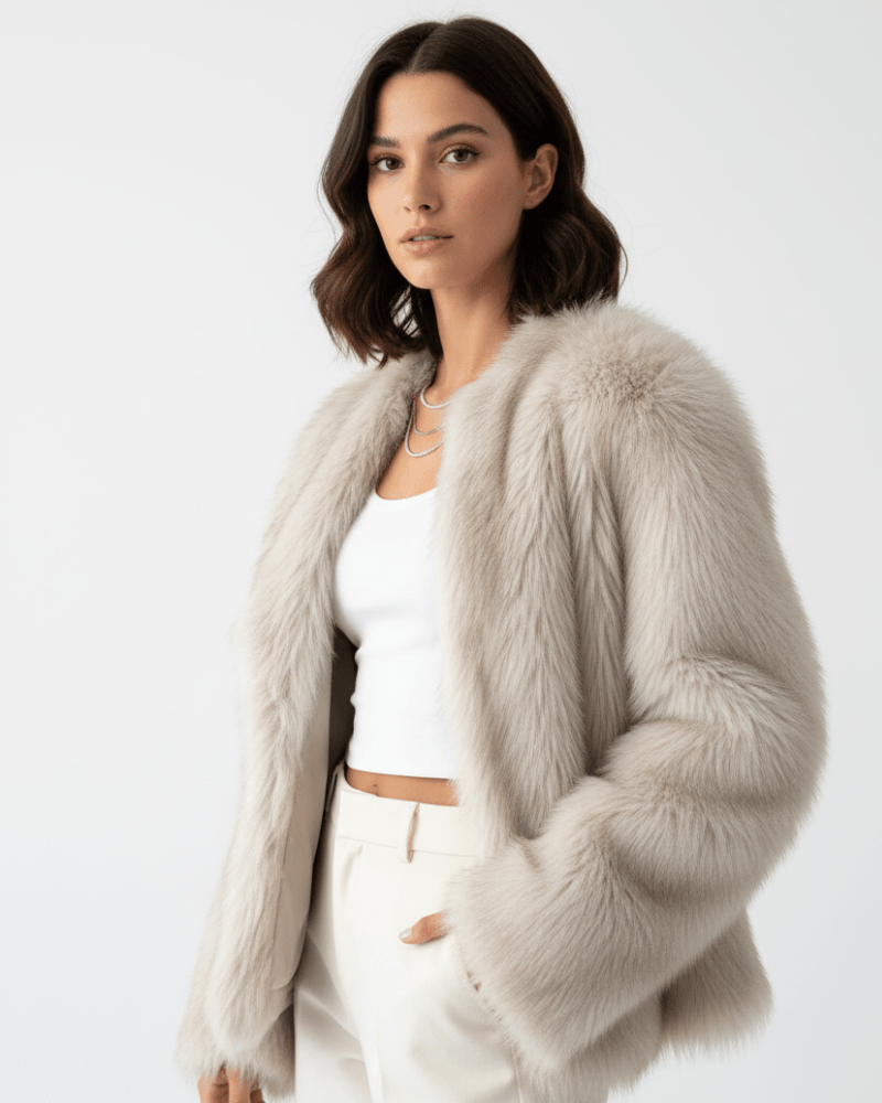 Luna | Women’s Faux Fur Coat – Soft & Warm Winter Jacket with Elegant Relaxed Fit Beige