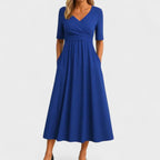 Jasmine Festive Midi Dress – Wedding Guest Elegant Fit-Evening Dress-Blue-S-Camoufit