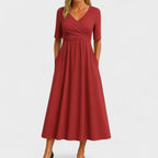 Jasmine Festive Midi Dress – Wedding Guest Elegant Fit-Evening Dress-Red-S-Camoufit