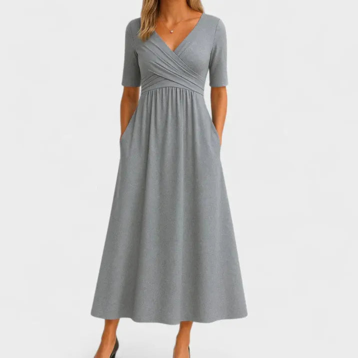 Jasmine Festive Midi Dress – Wedding Guest Elegant Fit-Evening Dress-Gray-S-Camoufit