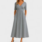 Jasmine Festive Midi Dress – Wedding Guest Elegant Fit-Evening Dress-Gray-S-Camoufit