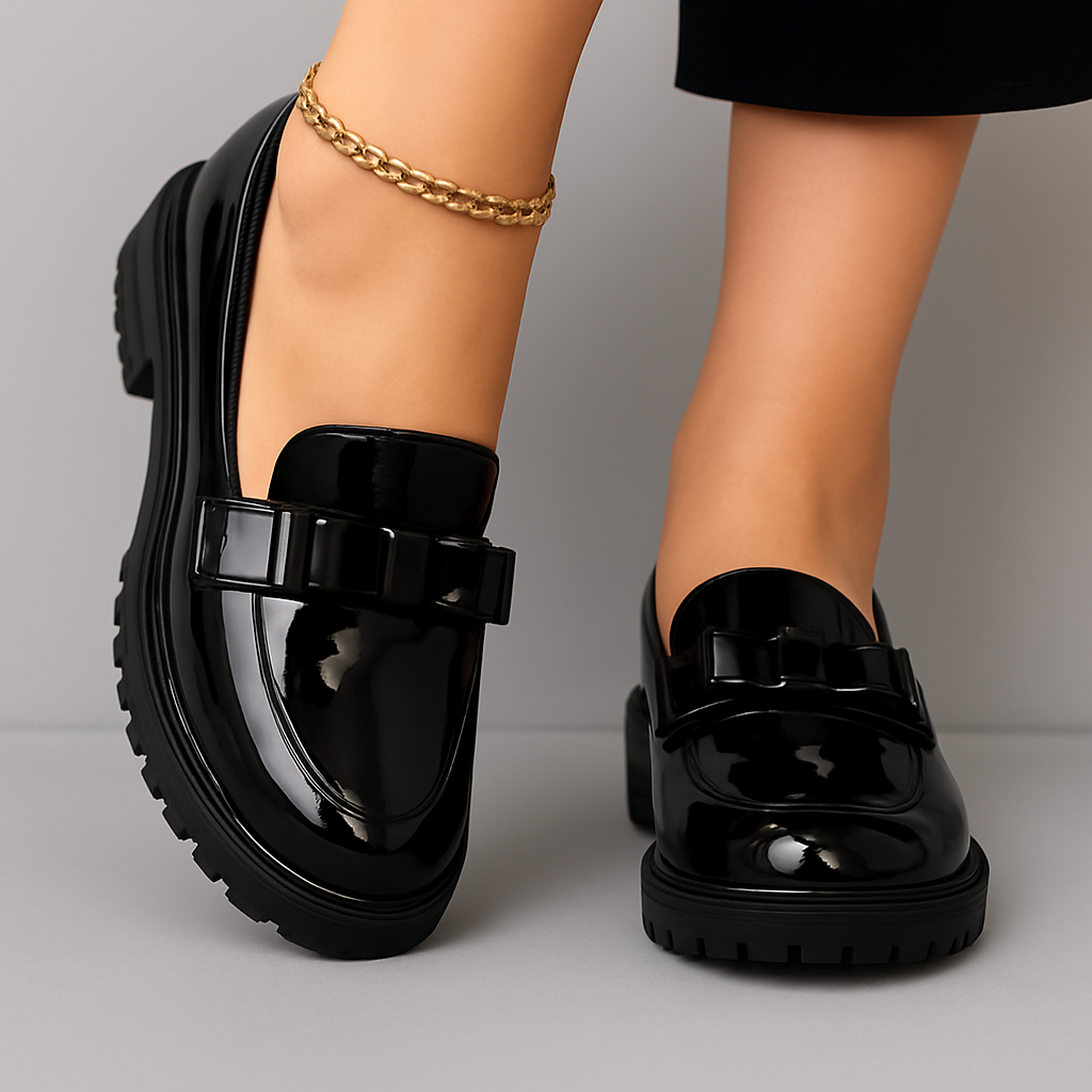 Rosavie | Women's Block Heel Loafers – Bow Detail Summer Comfort Fit-Women's Loafers-Black-5-